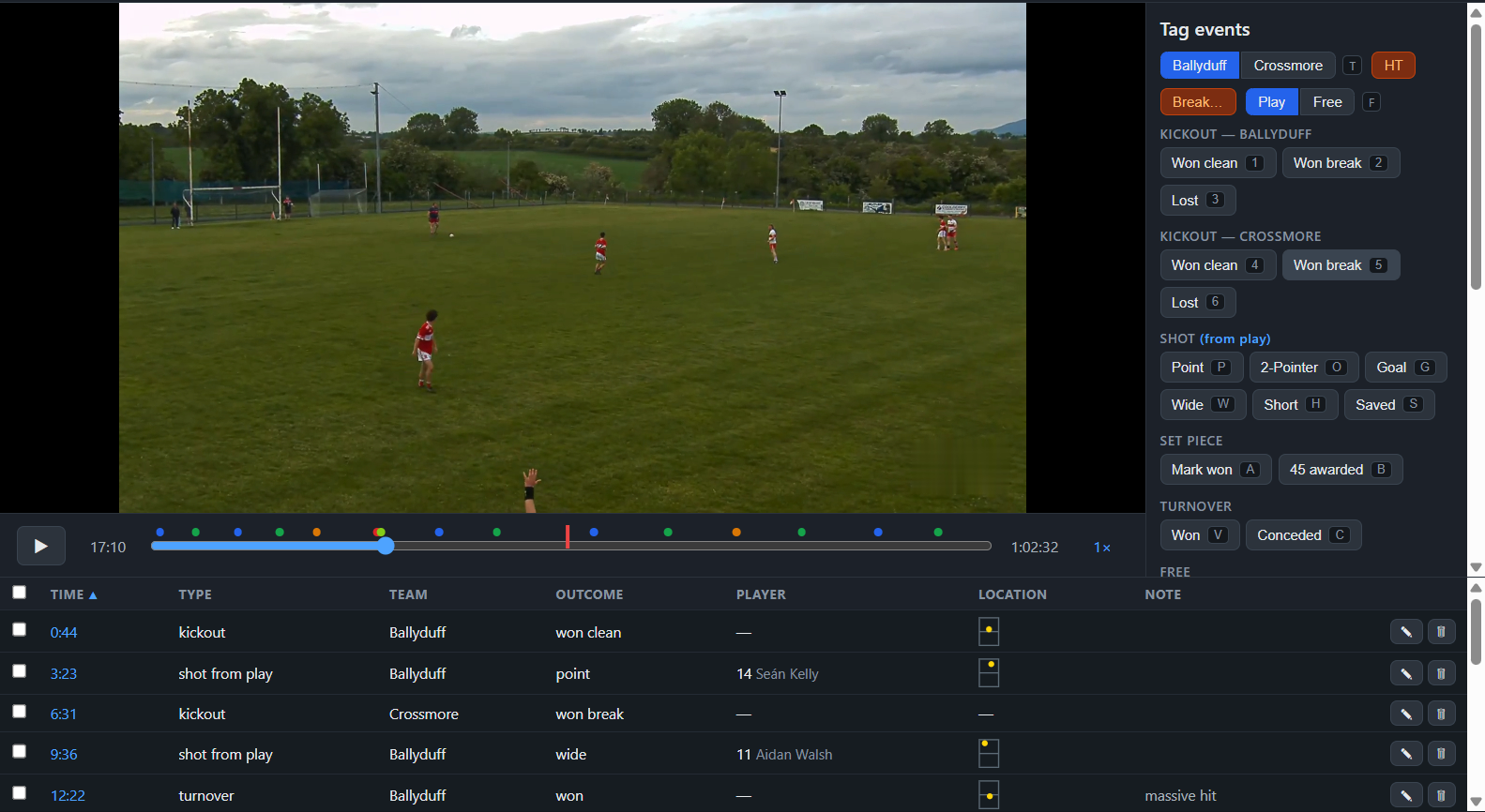 An Stats: match video with the hotkey tagging panel and live event list